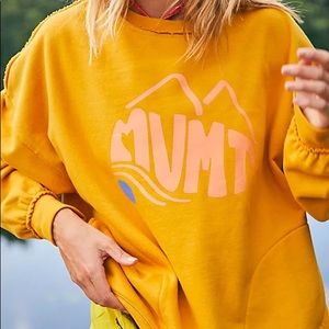 Free People Movement Metti Crew Logo Graphic Sweatshirt Oversized Gold M